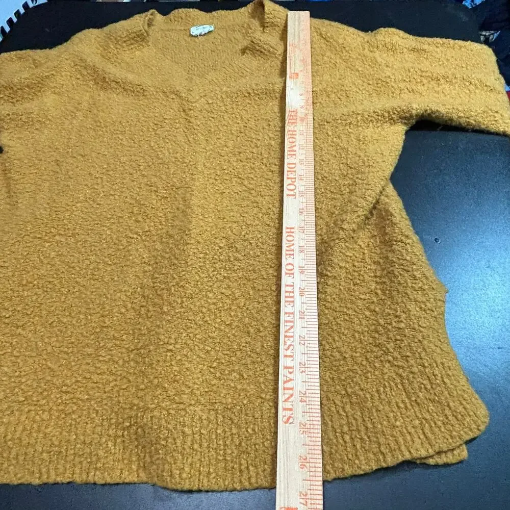 Anthropologie Womens XL Mustard Gold V-Neck Alpaca Wool Boucle Knit Sweater Top